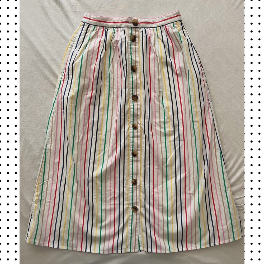 J. Crew Rainbow Striped Cotton Midi Skirt XXS NWT